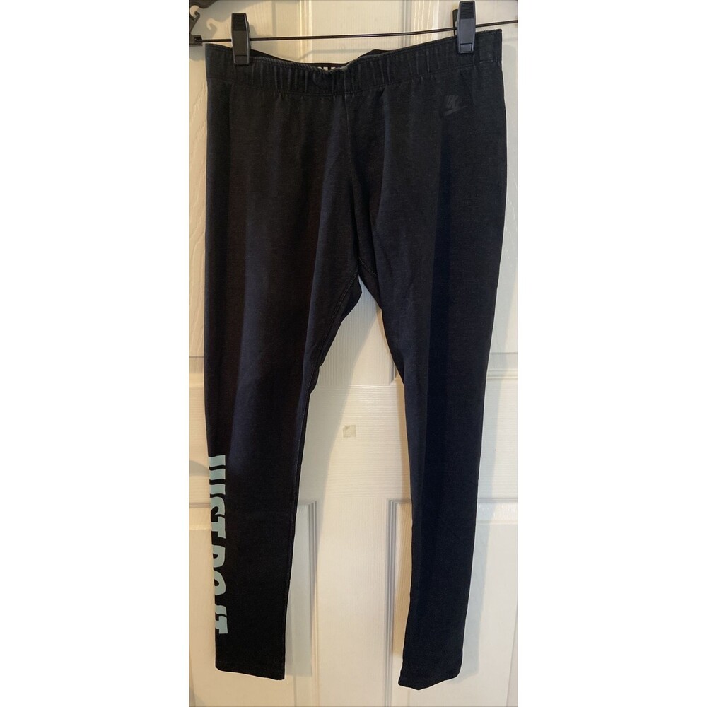 Nike Leg A See Just Do It Legging Dark Gray, Blue Logo Athletic Workout Pant, M